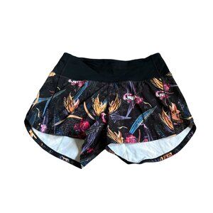 Lululemon Speed Up Mid-Rise Lined Short 4" Black Floral Womens Size 2 Colorful